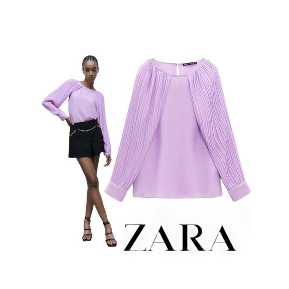 NWT ZARA PLEATED CAPE SLEEVED BLOUSE - Picture 1 of 14